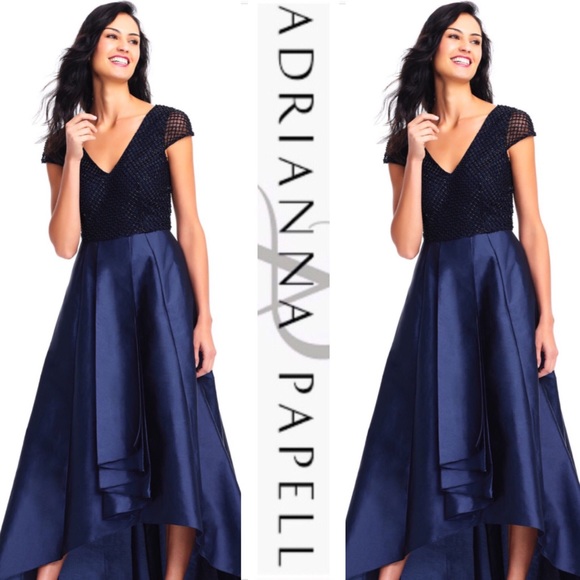 Adrianna Papell PLUS SIZE beaded high low cap sleeve gown - Picture 2 of 14